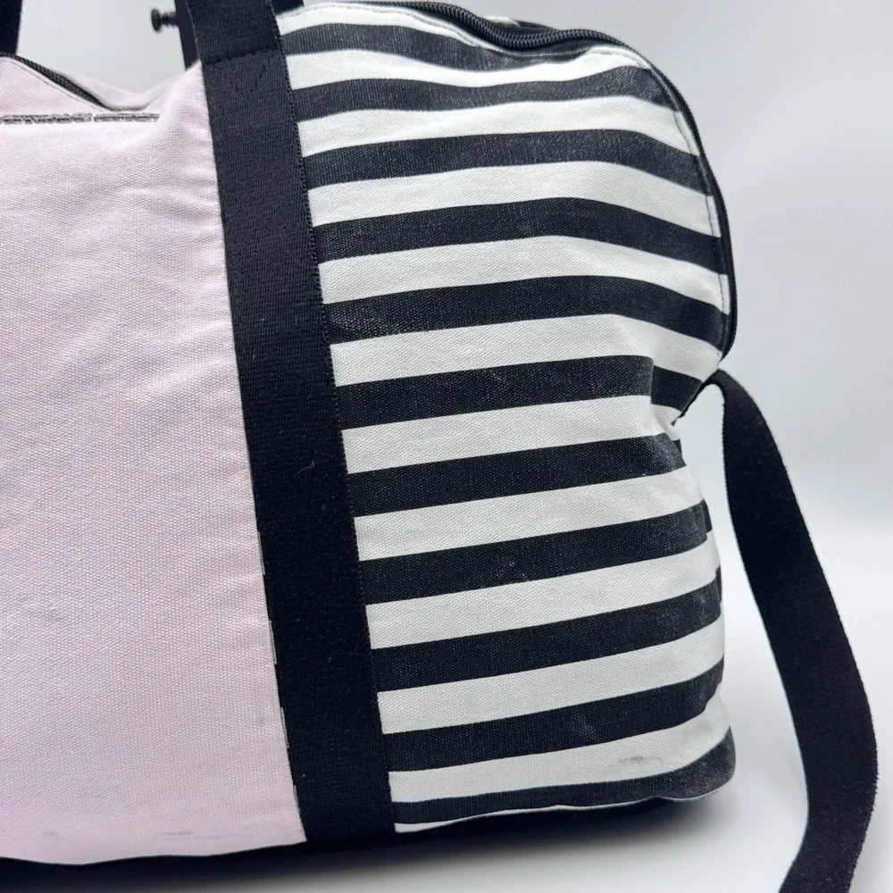 Victorias Secret Overnight Duffle Bag Weekend Tote VS Pink Black Stripe Crossbod